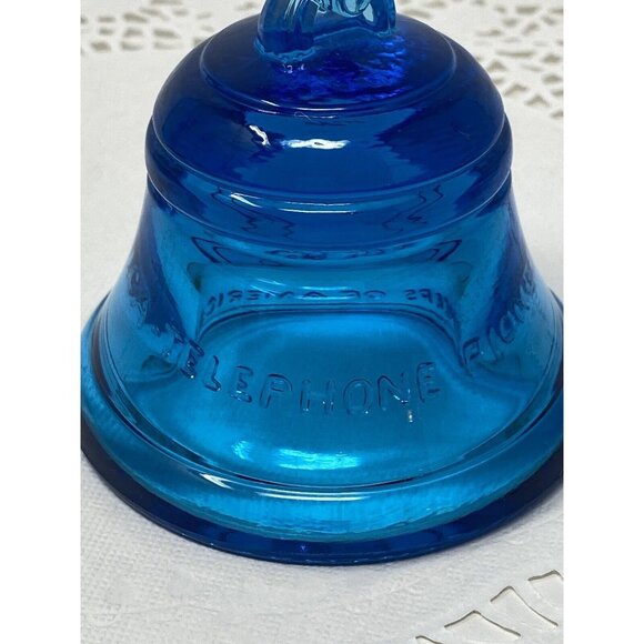 Fenton Blue Glass Bell Paperweight Telephone Pioneers of America Insulator - Picture 5 of 9